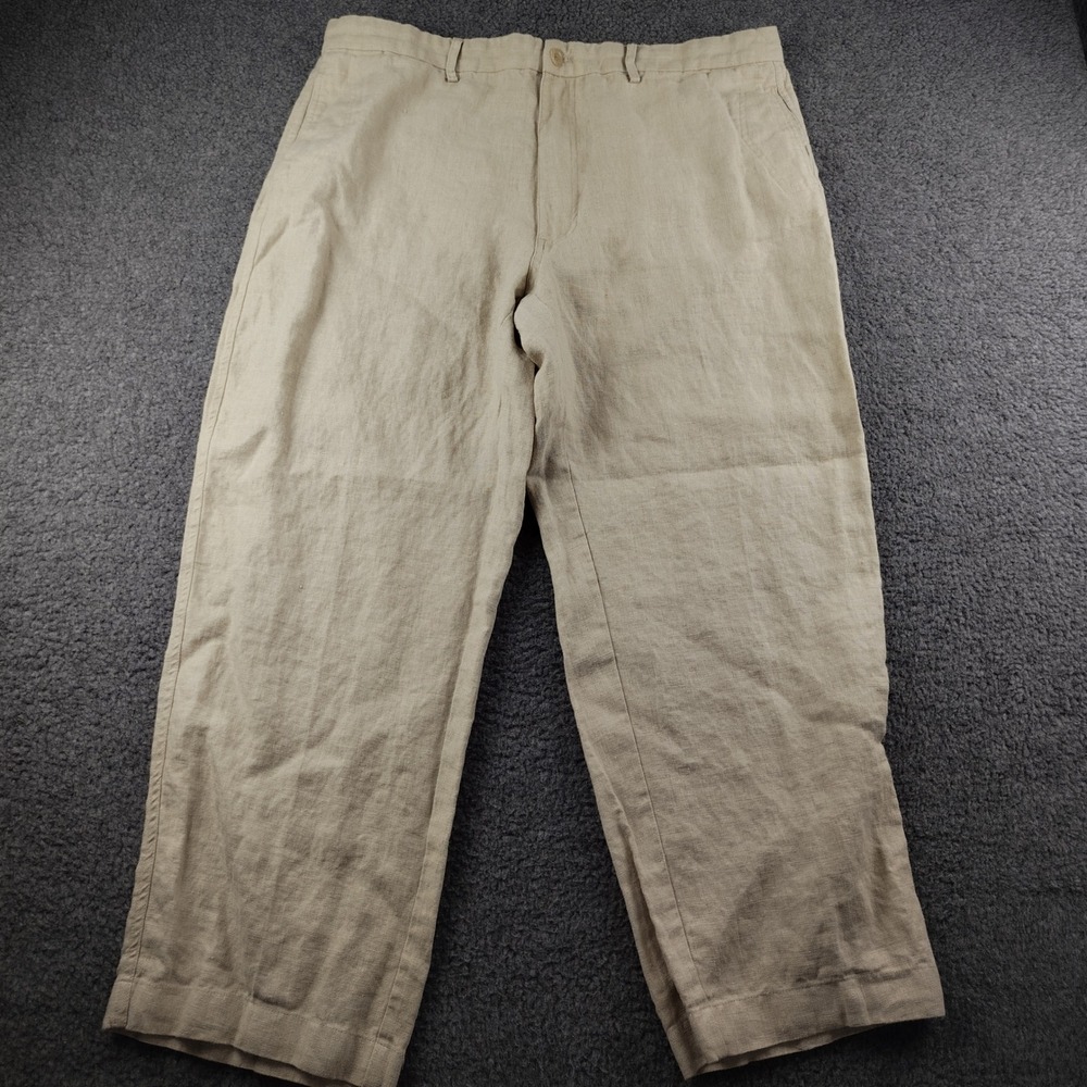 Island Importer Mens Tan Linen Pants Straight Leg Beach Wedding Size 38 Beige